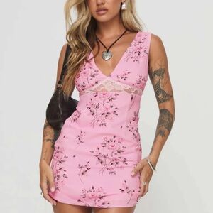 Princess Polly Women's Size 6 Pink Floral Mini V-Neck Dress